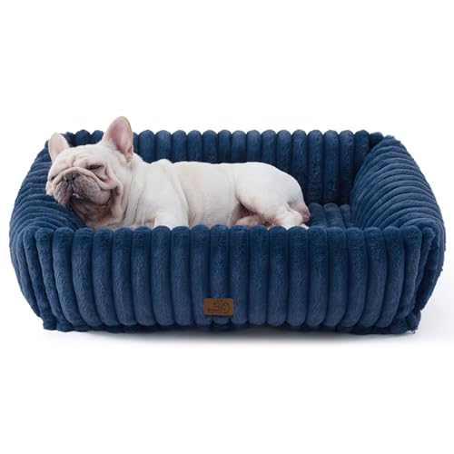 Image of Bedsure ComfyFleece Dog Bed Medium Large Size Dog Washable,30in Night Blue | Furry Puppy Beds,Rectangle Cute Orthopedic Corduroy Aesthetic Pet Beds,Removable Zipper Cover,Non-Slip Bottom,Up to 40 Lbs