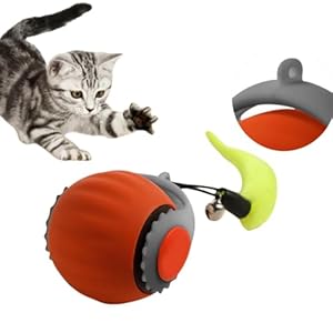 DAILINK Giocattoli interattivi per gatti al coperto Giocattoli elettrici per gatti con corda di rotazione automatica Chewie Rolling Ball, giocattolo per gatti con movimento irregolare ricaricabile
