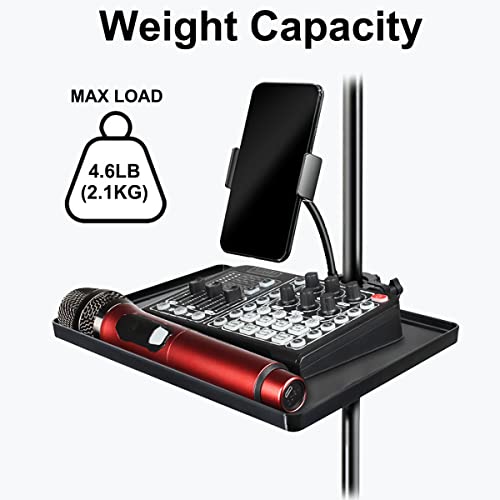 Jcwiny Large Mic Stand Tray Adjustable Phone Holder Microphone Stand Tray Plastic Attachable Tray Shelf Rack For Mic Stand Accessories Ring Light Tripod Stand Tray (10.6" X 8") #TOP2