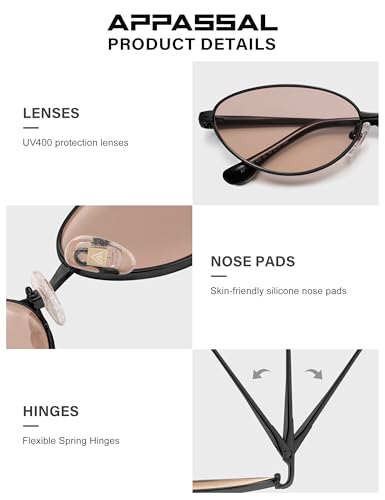 Retro Oval Cat Eye Sunglasses for Women, Vintage Metal Frame with Spring Hinge, Trendy Fashion Glasses AP3730