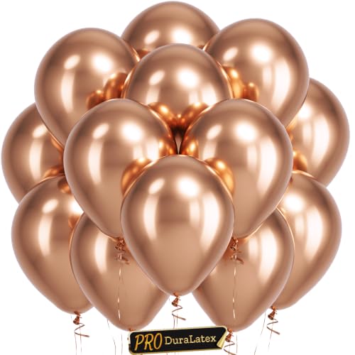 Image of Bezente Pro Duralatex Rose Gold Metallic Chrome Balloons - 100 Pack 12 inch Extra-Thick Metallic Rose Gold Balloons for Wedding Anniversary Bridal Shower Birthday Party Decorations