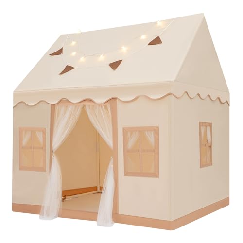 2-in-1-Kinderspielzelt mit zwei Vorhängen und Lichtern, großes Indoor-Spielhaus für Kinder, Spielzelt mit Sternenlichtern und Zubehör, einfach aufstellbares Spielzelt für Kleinkinder im Alter von 2 bi