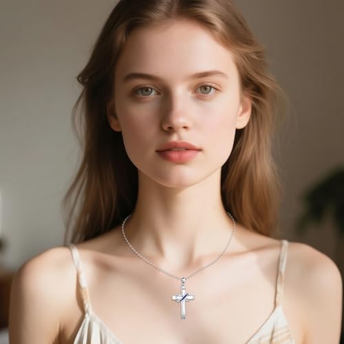ONEFINITY Cross Necklace 925 Sterling Silver Infinity Cross Pendant Birthstone Necklace Jewelry Gifts For Women2