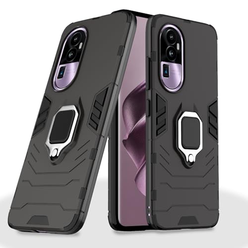 Image of Pikkme Oppo Reno 10 Pro Plus 5G Back Cover | D5 Tough Armor Bumper | 360 Protection Case | Ring Holder Stand Case for Oppo Reno 10 Pro Plus 5G (Black)