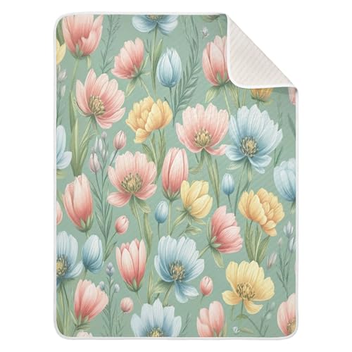 Burbuja Pink Blue Flowers Baby Blanket for Boys Girls, Nursery Soft Warm Swaddling Receiving Baby Blankets, 30x40 in Toddler Blanket