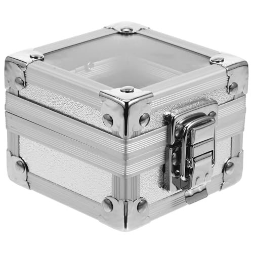 Gatuida Boîte de Rangement pour Embouts de Perceuse à Ongles en Aluminium Argenté Transparente Étanche à la Poussière Compacte pour Salon de Manucure Organisateur Pratique pour