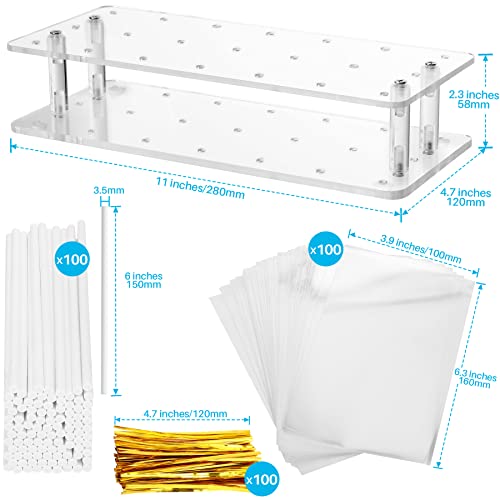 Goabroa Cake Pop Display Stand With 100 Pcs Cake Pop Sticks And 100 Pcs Wrappers Kit, 21 Holders Clear Acrylic Cakepop Making Accessories For Weddings Baby Showers Halloween #TOP1