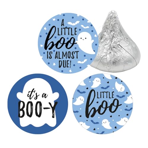 DISTINCTIVS Blue A Little Boo is Almost Due Boy Baby Shower Chocolate Kisses Party Favor Candy Stickers - 180 Count