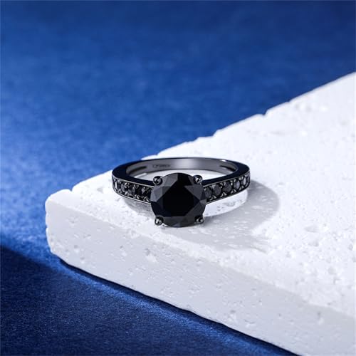 Jeulia 3.96ct Classic Round Cut Engagement Ring for Women, Sterling Silver Solitaire Black Diamond Bridal Set Wedding Promise Ring Band Romantic Valentine's Day Jewelry with Gift Box3