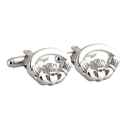Solvar Oval Claddagh Cufflinks Rhodium Plated Irish Made in Gift Box