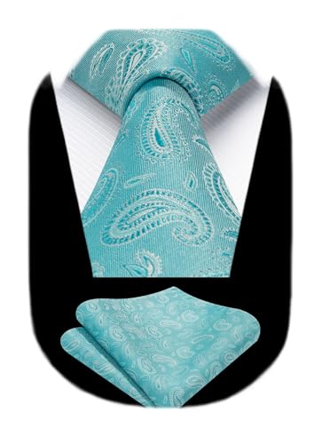Image of HISDERN Ties for Men Paisley Tie and Pocket Square Woven Classic Floral Mens Ties Handkerchief Set Wedding Party Necktie