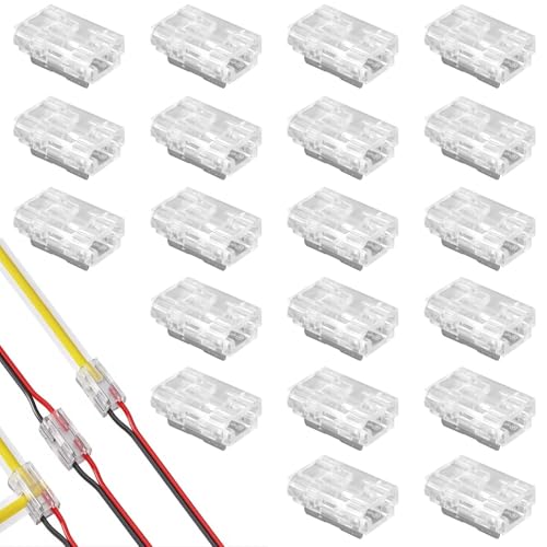 DBTW 20 stuks 2-polige 8 mm led-connectoren - COB/SMD stripconnector, 2-pins hoekverbinding, soldeervrije ledstrip-connector, LED soldeervrije stripverbinder, verbindingskabel connector voor