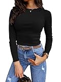Lynwitkui Women's Stretch Long Sleeve Shirt Slim Fitted Ribbed T-Shirt Blouse Cut Out Solid Basic To