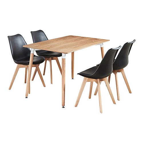 Table et 4 chaises P & N Homewares® modèle Lorenzo - Style scandinave rétro et moderne - Table en bois marron - Pour la salle à manger