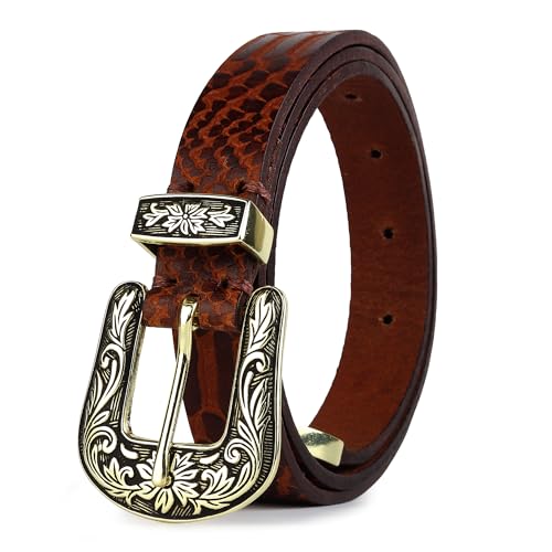 Image of 25mm Genuine Leather Waist Belt for Women - Fancy Vintage Buckle Belt For Jeans | Stylish Adjustable Party Belt For Ladies /Girls /Women | Waist Size 28-44 Inches