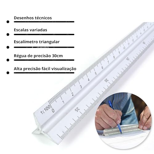 Escalímetro Triangular De Metal 30cm Régua Profissional Nº1