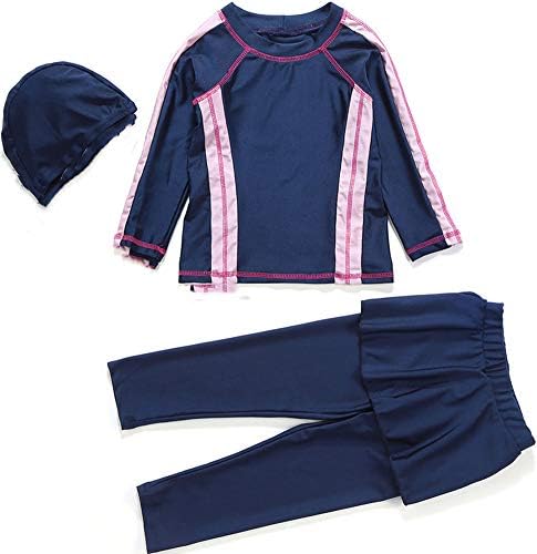 Z&S Muslim Swimwear for Kid Girls Children Modest Islamic Hijab Swimsuits Burkini (Navy Blue, 100cm)