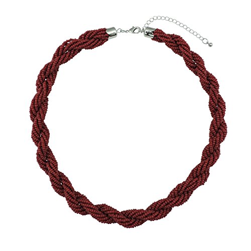 Bocar Fashion Seed Beads Statement Collar Necklace (NK-10408-wine)