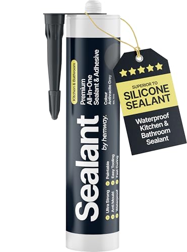 Anthracite Grey Kitchen & Bathroom Sealant & Adhesive Hybrid Polymer | Superior to Bathroom Silicone Sealant | Waterproof, Odourless, Anti-Mould | Ideal For Kitchen & Around Bath & Shower 300ml 1 Pack