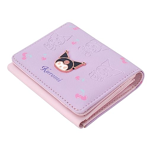 Kuromi Wallet Cute Character Vegan Leather Slim Thin Bifold Lightweight Small Holder with Zipper Coin Credit Cards Bill Organizer for Girls Women2