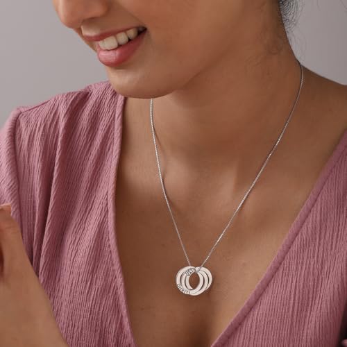 Image of TRUESILVER ACPL 925 Sterling Silver Personalized Name Necklace for Women | Custom Engraved Couple & Family Pendant | Heart Circle & Russian Ring Necklaces | Gift for Anniversary Birthday Wedding