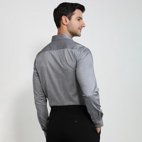 Image of Raymond Men Slim Fit Structure Pattern Pure Cotton Semi Cutaway Collar Full Sleeve Formal Shirt