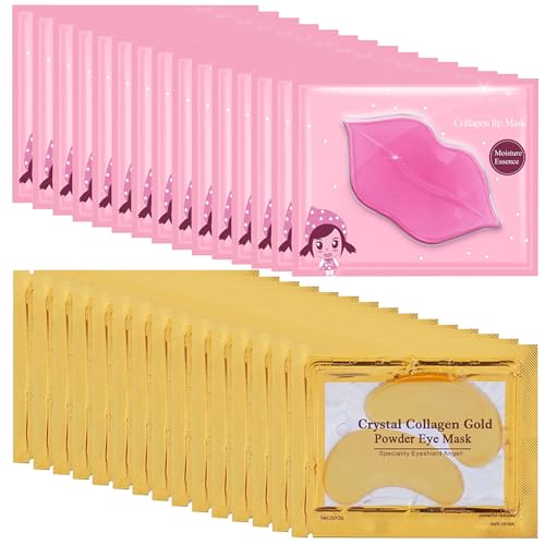 Felico Lip Mask & Eye Mask - 30PCS Under Eye Patches Skincare Crystal Collagen Hydrating Moisturizing Smoothing Gel Pads for Puffy Eyes Bags Reducing Fine Lines Dark Circles Anti-Aging Wrinkles Gold