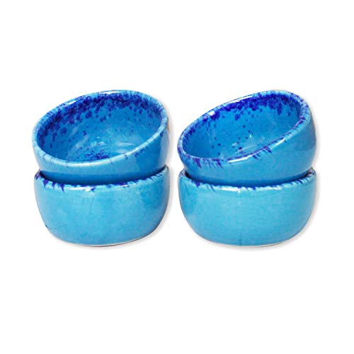 roro Ceramic Stoneware Hand-Molded Coral Beach Blue Speckled Spotted Dipping Bowls (Sauce x 4) - Image 2