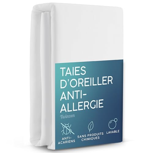 Twinzen Lot de 2 Protege Oreiller 50x70 cm - Housse Oreiller 50x70 Anti Acarien, Hypoallergéniques & sans Traitement Chimique