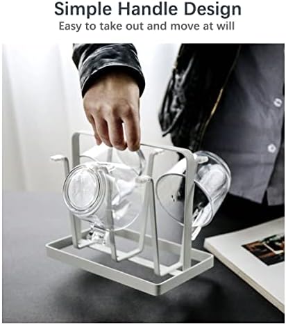 Cup Drying Rack, Mugs Holder Cup Drain Rack, Metal 6 Cups Silicone Protective Hooks Non-Slip Bottle Drying Holder Tree Stand for Mugs Organizer Glasses Kitchen Countertop