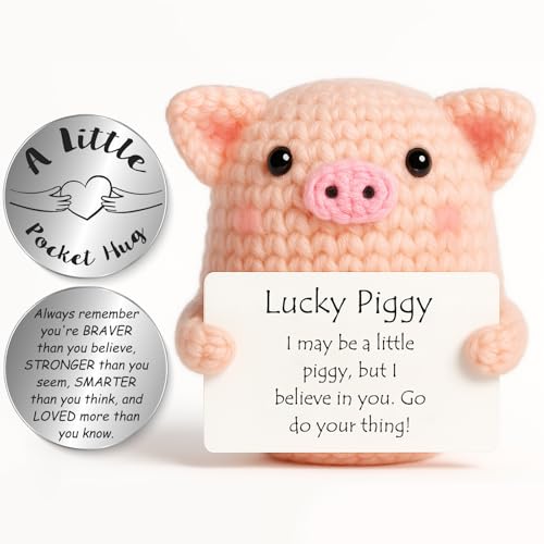 Tixlux Lucky Piggy Gifts Handmade Positive Cute Knitted Pig with Pocket Hug Lucky Charm Good Luck | Emotional Support | Prom | Congratulations | Encouragement | Birthday Gifts for Women Men