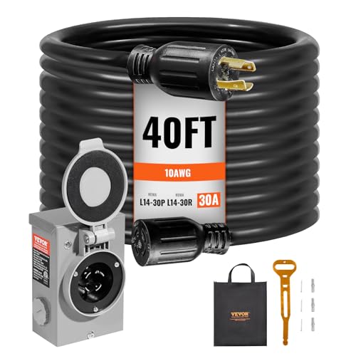 VEVOR 30 Amp Generator Cord and Power Inlet Box Kit, 40 FT Generator Extension Cord NEMA...