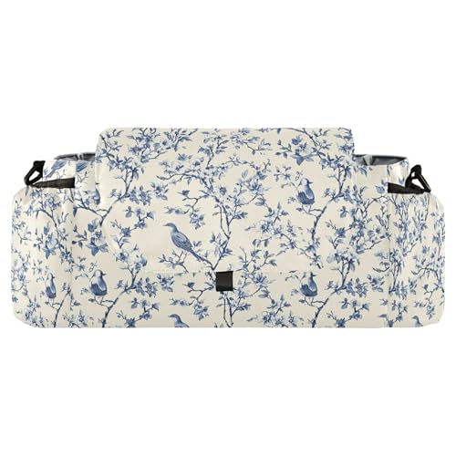 Burbuja Vintage Indigo Twig Bird Stroller Organizer with Insulated Cup Holders, Non-Slip Stroller Caddy Universal Fits Most Strollers, Nursery Accessories