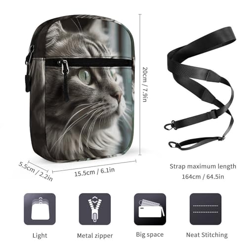 Personalized Small Crossbody Bag Water Resistant Messenger Bags Mini Gray with Green Eyes Printing SlingBag For Men Women2