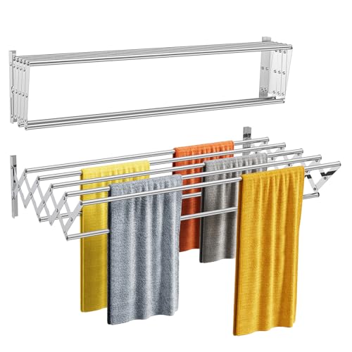 Wall Mounted Clothes Drying Racks for Laundry,MrToNo Collapsible Wall Mounted Clothing Drying Racks,Foldable Drying Rack Clothing, One-Piece Molding (No Assembly Required)