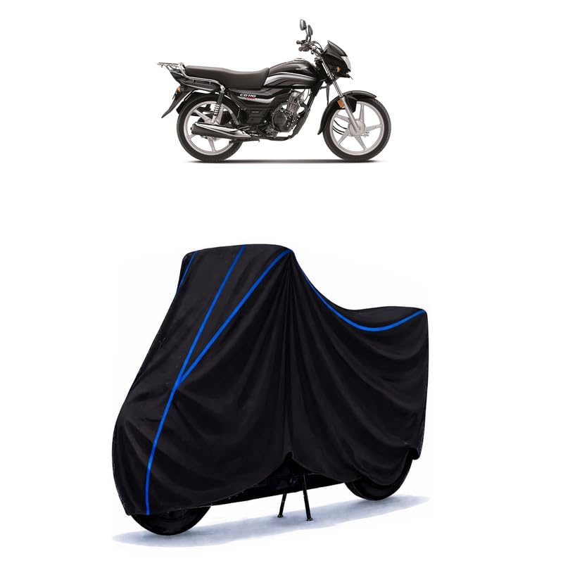 Image of CD 100 110 Bike Cover Water Resistant Universal Motorcycle Rain | Heavy Duty UV Protection, Dust, Scratch Indoor Outdoor All Weather with Black Blue Piping Elastic