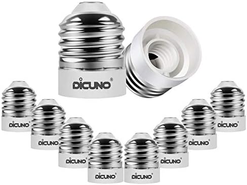 DiCUNO E26 to E12 Socket Adapter, Standard Medium to Candelabra Base LED Bulb Converter, 0~120V Max 200W and 165℃ Heat-Resistant E26 Medium Adapter, 10-Pack
