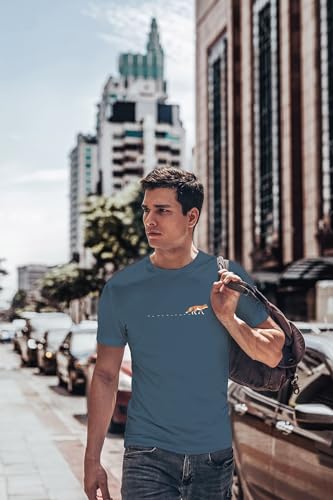 Neverless® Herren T-Shirt Fuchs Fox Wald Tiermotiv Logo Print Badge Fashion Streetstyle Denim-Blue L