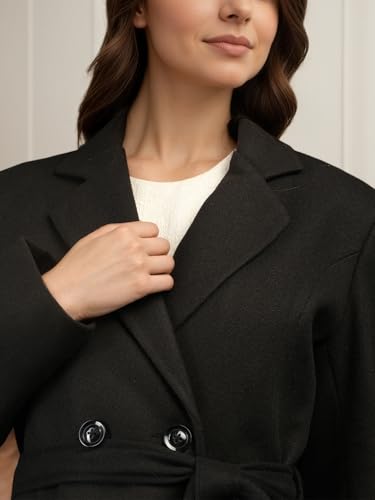 Image of CHKOKKO Women Classic Long Winter Coat Double Breasted | Knee Length Design with a Sophisticated Spread Collar and Convenient Front Pockets for All Occasions