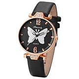 腕時計 蝶々 可愛い レザーベルト 防水: ちょう アナログ表示 長さ調整可能 クオーツ ファッションウォッチ - 女の子 小学生 新学期 卒業 誕生日 七五三お祝い ギフト クリスマス プレゼント