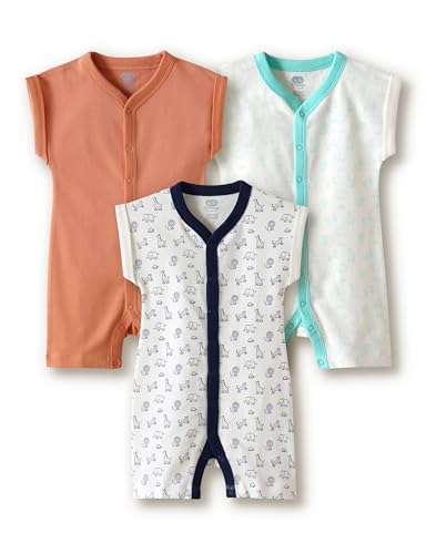 Image of Amazon Brand - Symbol Unisex 100% Cotton Half Sleeve Baby Rompers (Available in Pack of 3 & 6)