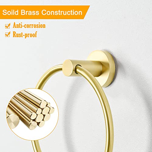Qogrisun Brass Towel Ring For Bathroom, Gold Hand Towel Holder Heavy Duty, Round Brass Bathroom Accessories Wall Mounted, 6.1-Inch Diameter, Brushed Brass #TOP1