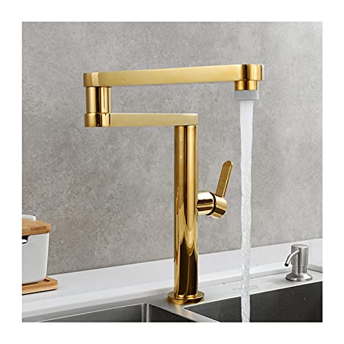 Robinet de cuisine en laiton gold mitigeur d'évier haut de gamme avec bras articulé flexible