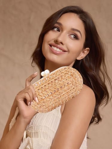 Image of RomanticDesign Women Acrylic Handbag Rattan Woven Pattern Square Box Crossbody Handbag Shoulder Bag Chain Purse