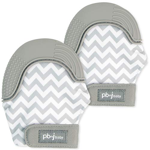 Image of PBnJ baby Silicone Infant Teething Mitten Teether Glove Mitt Toy - Gray Chevron 2pk