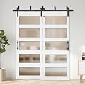 JUBEST Bypass Sliding Barn Door 72in x 84in with 6FT Hardware Kit, 2 Sets of 36x84 in 5-Panel Frosted Glass Barn Door, Solid MDF Covered with White Water-Proof PVC Surface, Easy Assembly