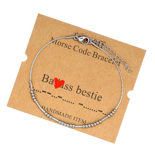Image of JoycuFF Inspirational Morse Code Bracelets for Women Silver Beads Jewelry Encouragement Mantra Gifts for Her