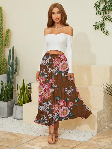 Image of NASHALYLY Women's Chiffon Elastic High Waist Pleated A-Line Flared Maxi Skirts