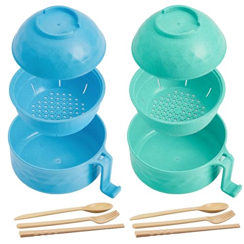 Romooa 2 Sets 40 oz Microwave Ramen Bowl with Handles, Blue Sky,Mint Green by Romooa - Used condition - US$20.53