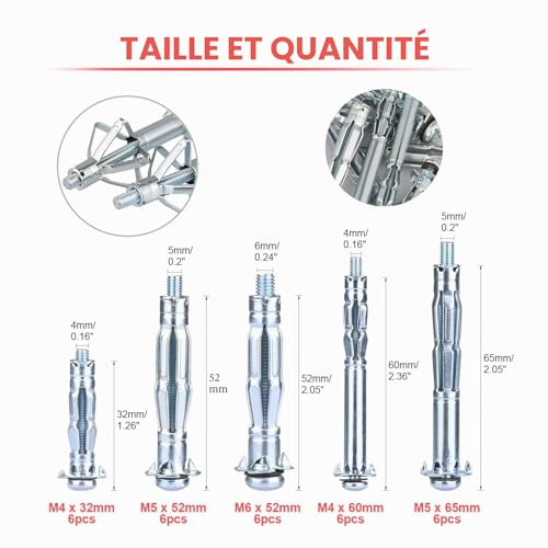 Kit Cheville Molly avec Pince, Paick Ancrages pour murs creux avec 30 cheville Molly, Pince Professionnel Convient à M3/M4/M5/M6/M8 – vue 5